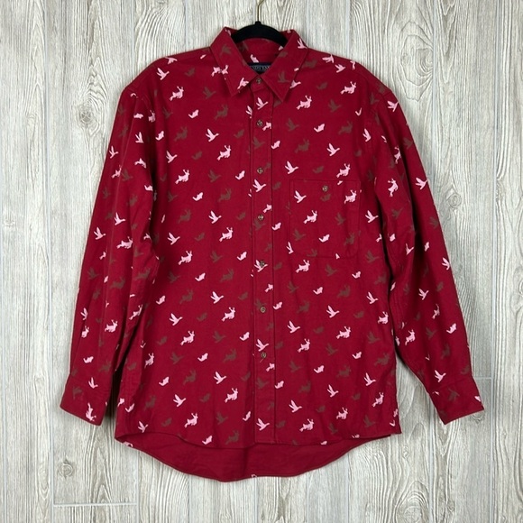 Lands' End Other - Lands End Red Chamois Flannel Long Sleeve Mens Animal Print Made in USA Size M